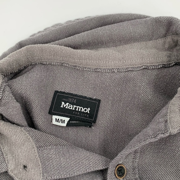 Marmot flannel button front shirt gray grey men soft men Medium M - Picture 6 of 6
